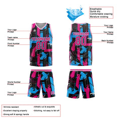 Benutzerdefinierte Rosa Licht Blau Reversible Basketball Jersey Personalisierte Print Name Nummer Logo