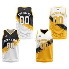 Benutzerdefinierte Reversible Basketball Jersey Personalisierte Print Name Nummer Logo Schwarz-Gelb-Weiß