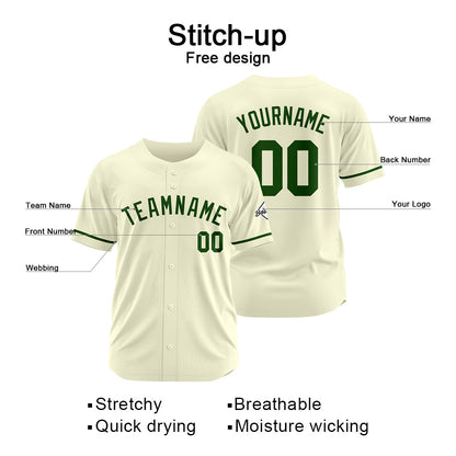 Benutzerdefinierte Authentisch Baseball-Trikot Creme-Dunkelgrün
