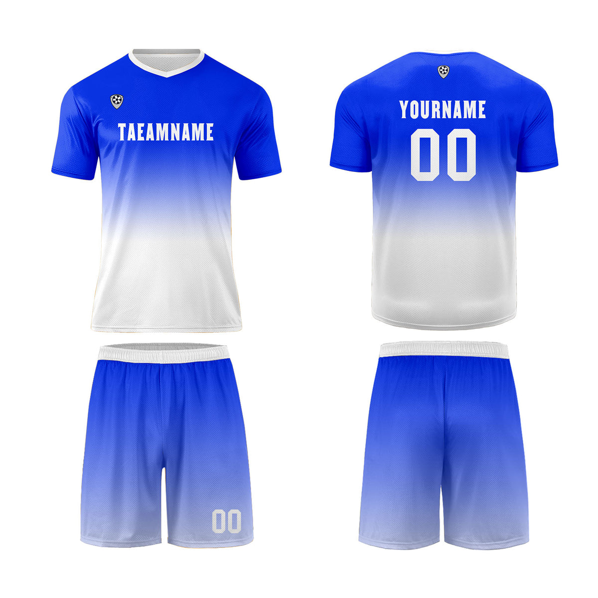 Benutzerdefinierte Blau Weiß Trikots für Männer Frauen Personalisierte Fußball Uniformen für Erwachsene und Kind