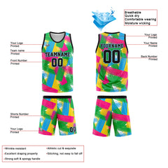 Benutzerdefinierter Basketball Jersey Uniform Anzug gedruckt Ihr Logo Name Nummer Grün&Pink