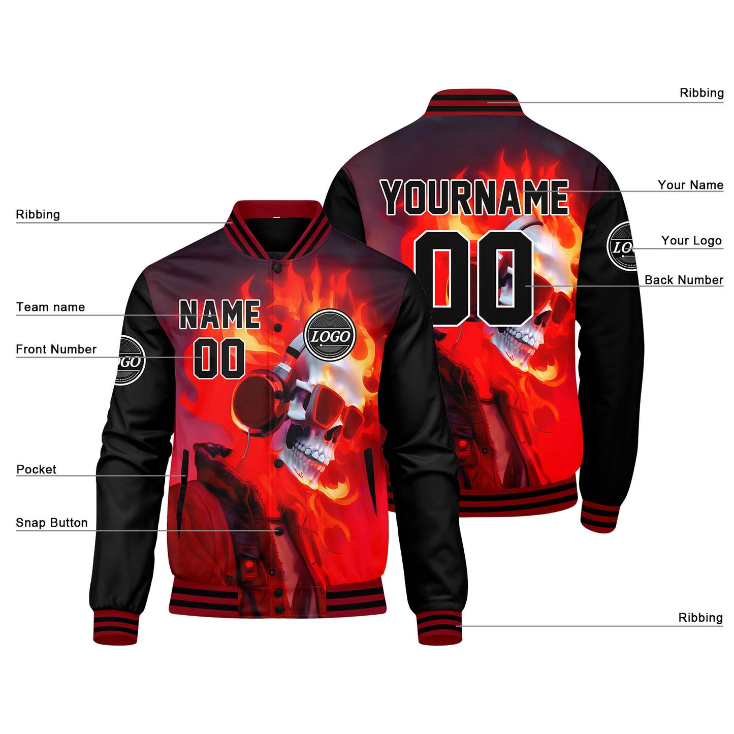 Benutzerdefinierte Verlauf Varsity-Jacke. Letterman-Jacke Schwarz Grau