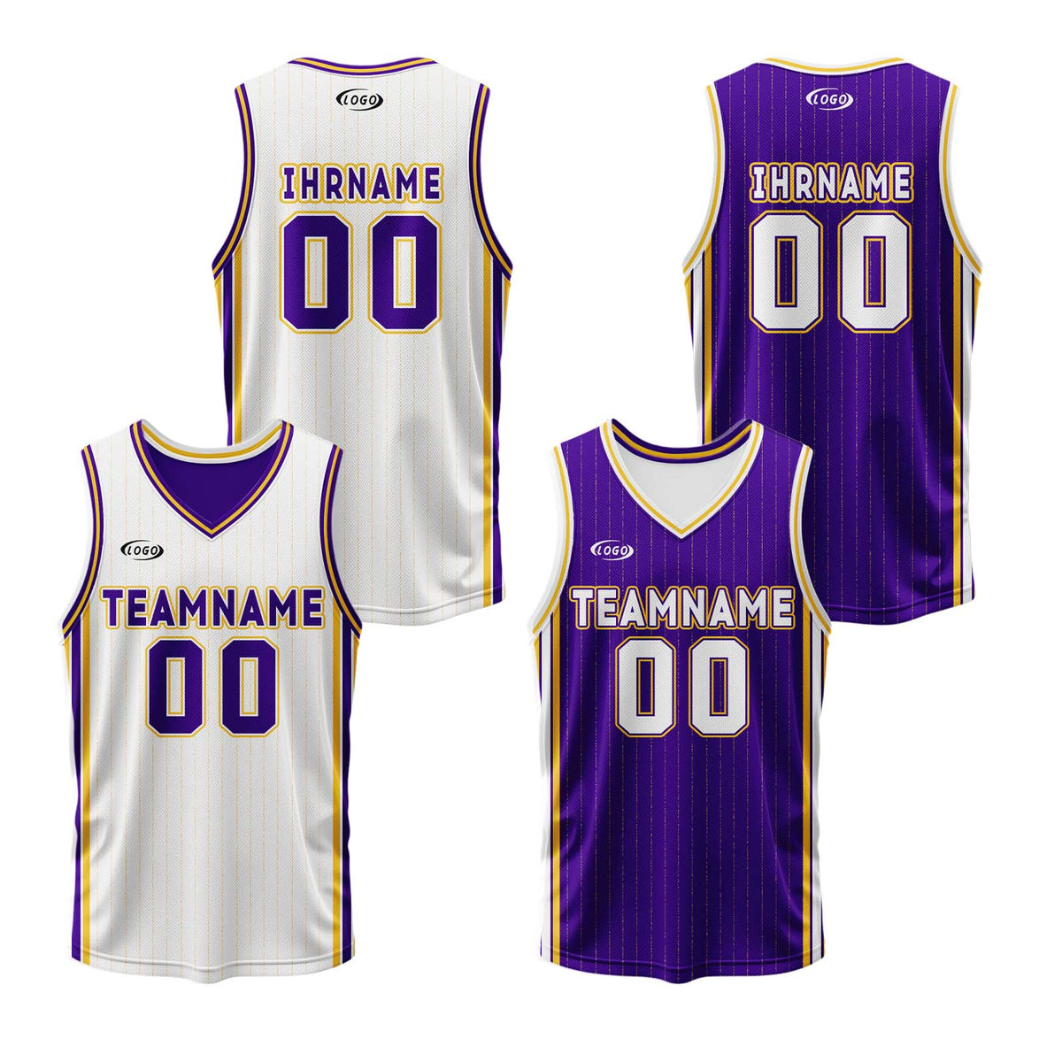 Benutzerdefinierte Weiß Lila Gelb Reversible Basketball Jersey Personalisierte Drucken Name Nummer Logo
