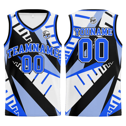 Benutzerdefinierter Weiß Schwarz Blau Basketball Jersey Uniform Anzug gedruckt Ihr Logo Name Nummer