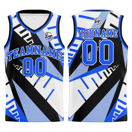 Benutzerdefinierter Weiß Schwarz Blau Basketball Jersey Uniform Anzug gedruckt Ihr Logo Name Nummer