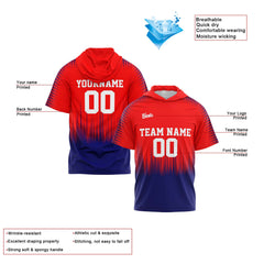 Benutzerdefinierte Rot Marine Kurzarm-Kapuzenpullover für Männer Frauen Hemden mit Kapuzen gedruckt Name Logo