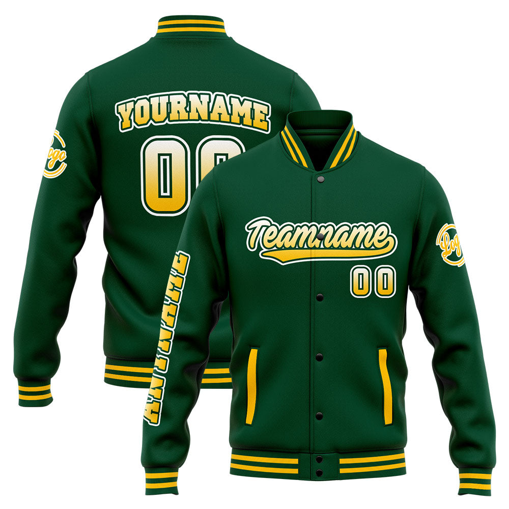 Benutzerdefinierte Varsity-Jacke. Letterman-Jacke für Männer, Frauen und Jugendliche Grün