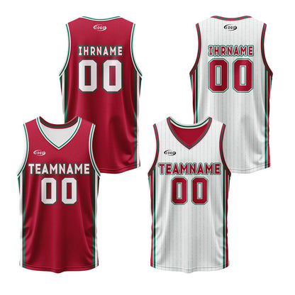 Benutzerdefinierte Rot Weiß Grün Reversible Basketball Jersey Personalisierte Drucken Name Nummer Logo