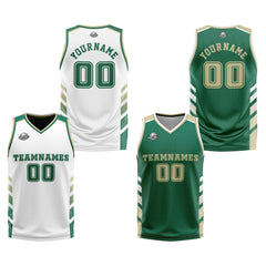 Benutzerdefinierte Weiß Jäger Grün Beige Reversible Basketball Jersey Personalisierte Print Name Nummer Logo