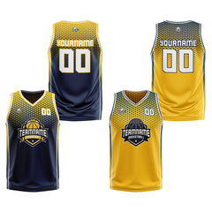 Benutzerdefinierte Marine Gelb Reversible Basketball Jersey Personalisierte Print Name Nummer Logo