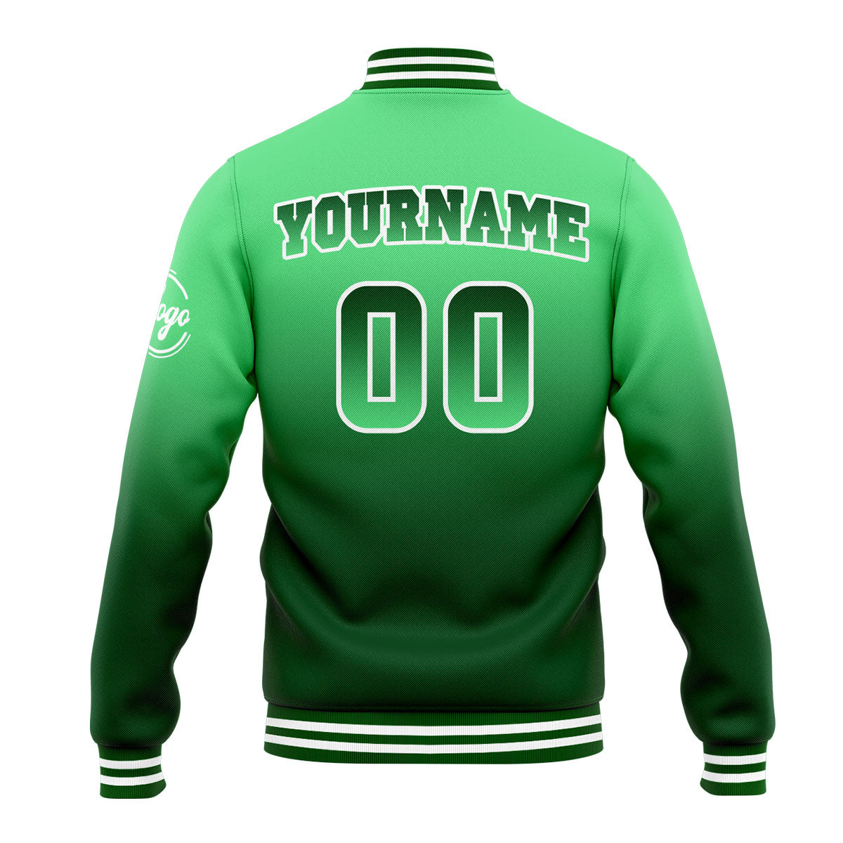 Benutzerdefinierte Verlauf Varsity-Jacke. Letterman-Jacke Grün