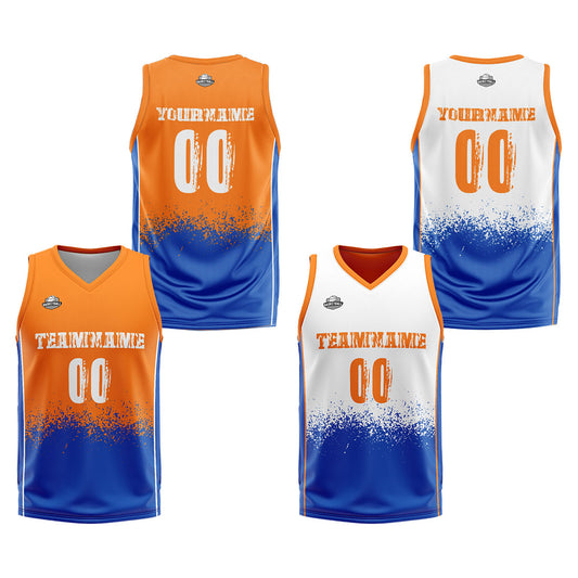 Benutzerdefinierte Reversible Basketball Jersey Personalisierte Print Name Nummer Logo Orange-Blau