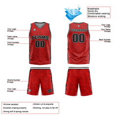 Benutzerdefinierte Rot Reversible Basketball Jersey Personalisierte Print Name Nummer Logo