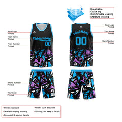 Benutzerdefinierter Basketball Jersey Uniform Anzug gedruckt Ihr Logo Name Nummer Schwarz&Hellblau