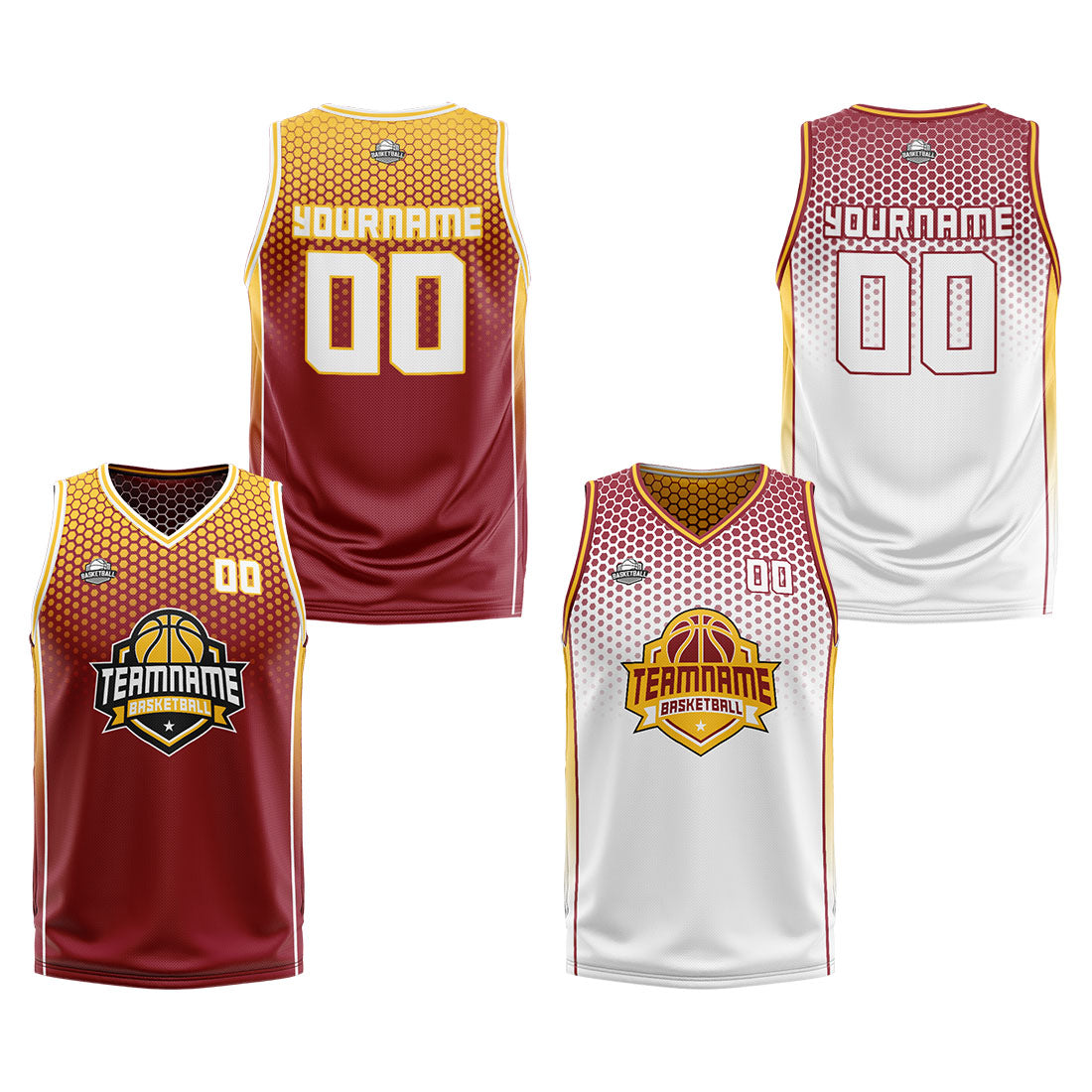 Benutzerdefinierte Crimson Gelb Reversible Basketball Jersey Personalisierte Print Name Nummer Logo
