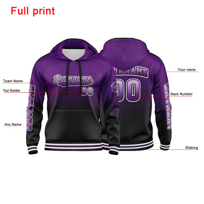 Benutzerdefinierter Lila Schwarz Hoodie für Mann, Frau, Mädchen, Junge. Drucken Sie Ihr Logo, Ihren Namen und Ihre Nummer