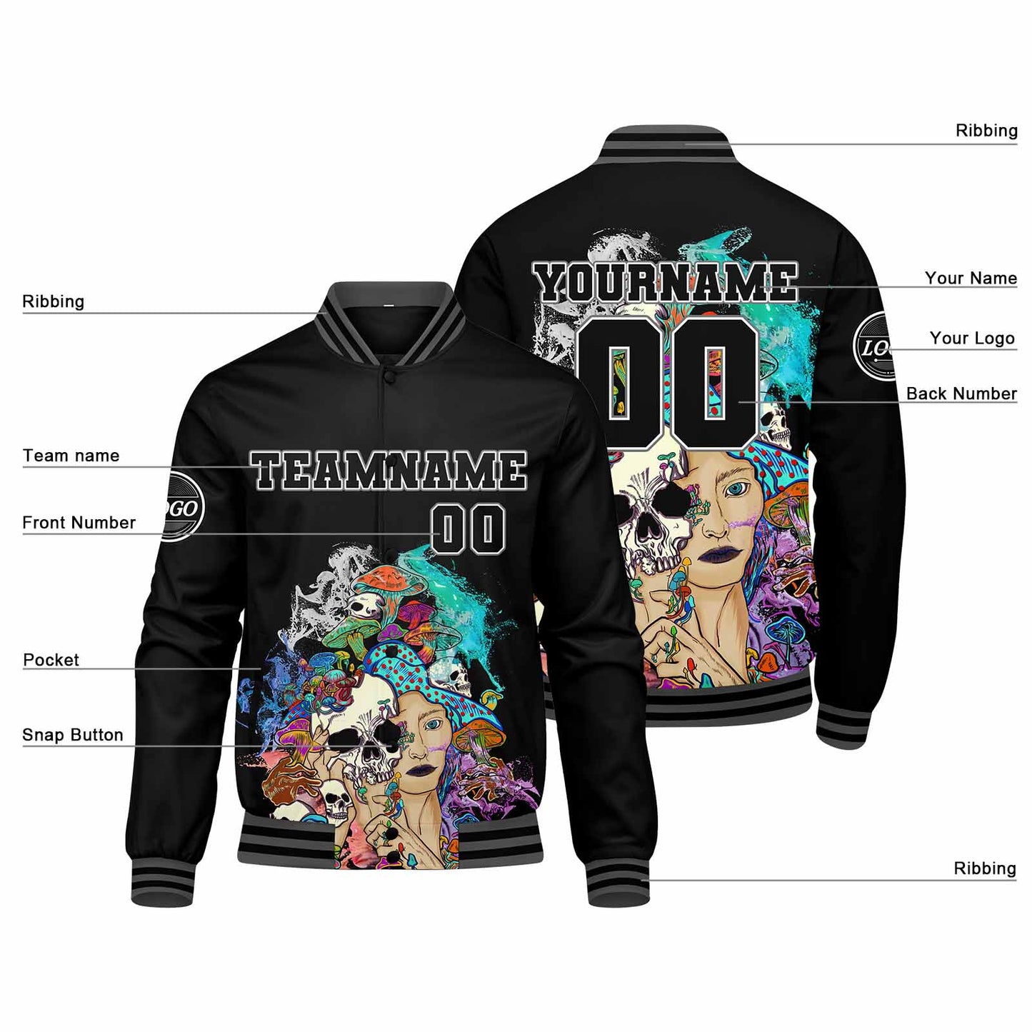 Benutzerdefinierte Verlauf Varsity-Jacke. Letterman-Jacke Royal Grau