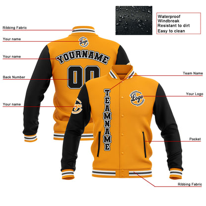 Benutzerdefiniert Schwarz Gelb Grau Wasserdichte Varsity Jacken Personalisiert genäht Name Nummer Logo zu Letterman Jacken