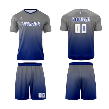 Benutzerdefinierte Grau Blau Trikots für Männer Frauen Personalisierte Fußball Uniformen für Erwachsene und Kind