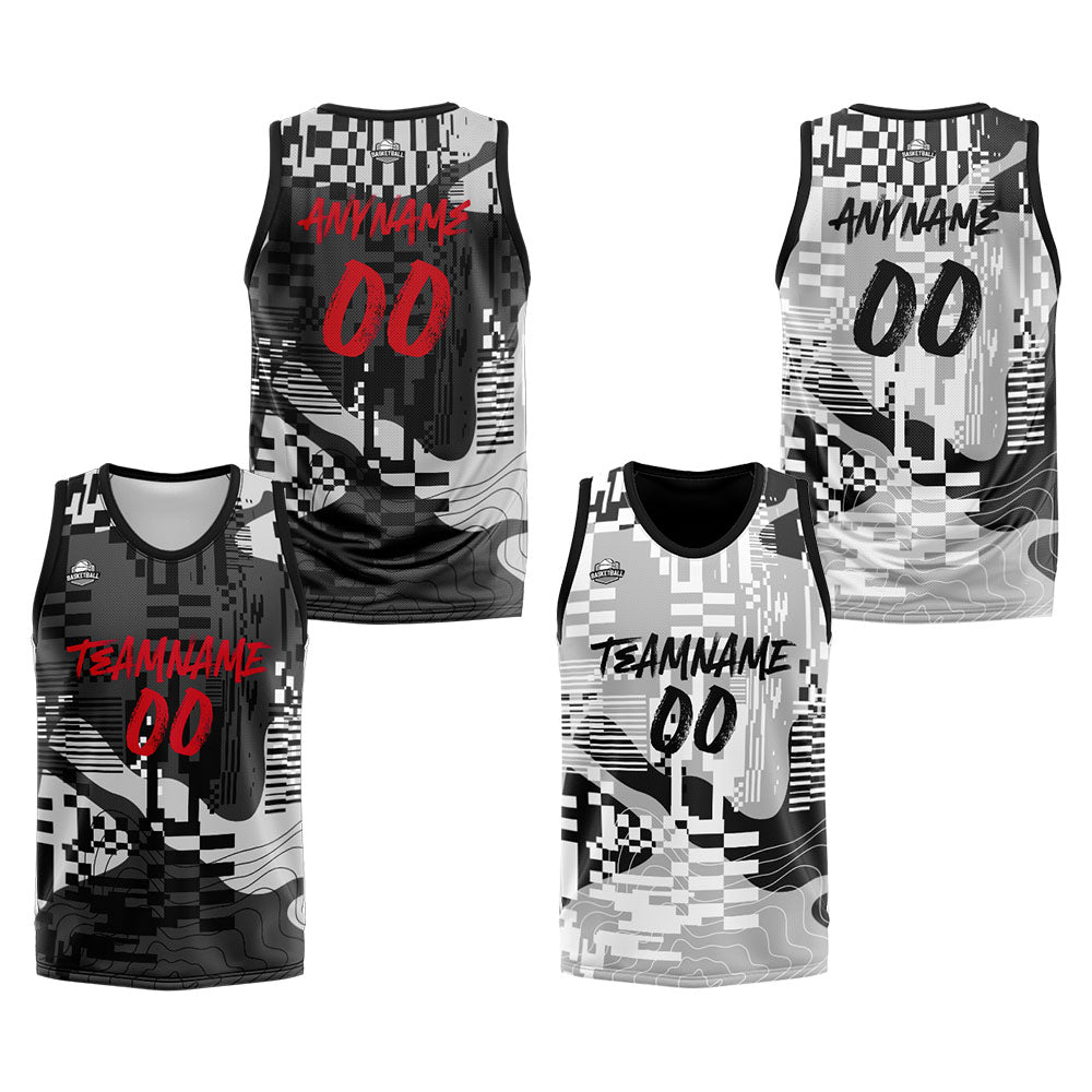 Benutzerdefinierte Reversible Basketball Jersey Personalisierte Print Name Nummer Logo Schwarz&Grau