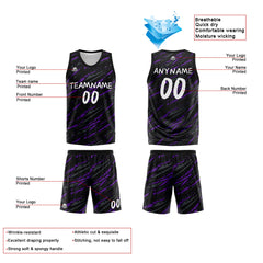 Benutzerdefinierte Reversible Basketball Jersey Personalisierte Print Name Nummer Logo Schaden&Lila