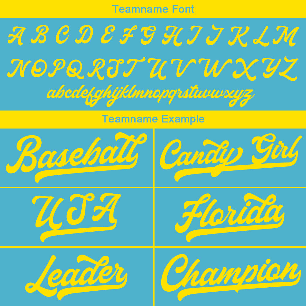 Benutzerdefinierte Authentisch Baseball-Trikot Hellblau-Gelb
