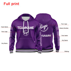 Benutzerdefinierter Lila Hoodie für Mann, Frau, Mädchen, Junge. Drucken Sie Ihr Logo, Ihren Namen und Ihre Nummer