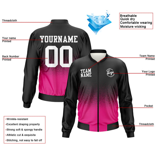 Benutzerdefinierte Langarm Windbreaker Jacken Uniform gedruckt Ihr Logo Name Nummer Schwarz- Rose