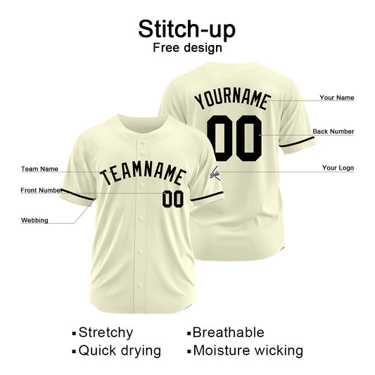 Benutzerdefinierte Authentisch Baseball-Trikot Creme-Schwarz