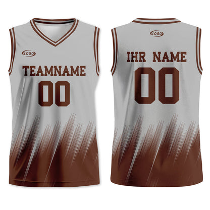 Benutzerdefinierter Grau Braun Basketball Jersey Uniform Anzug gedruckt Ihr Logo Name Nummer