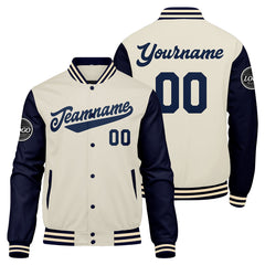 Benutzerdefinierte Verlauf Varsity-Jacke. Letterman-Jacke Marine Creme