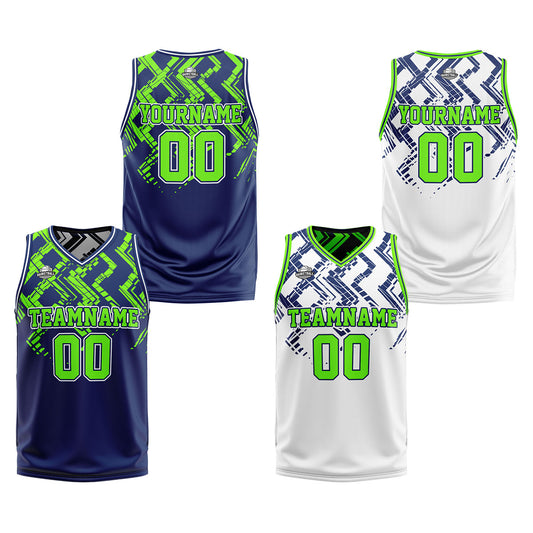 Benutzerdefinierte Marine Neon Grün Reversible Basketball Jersey Personalisierte Print Name Nummer Logo