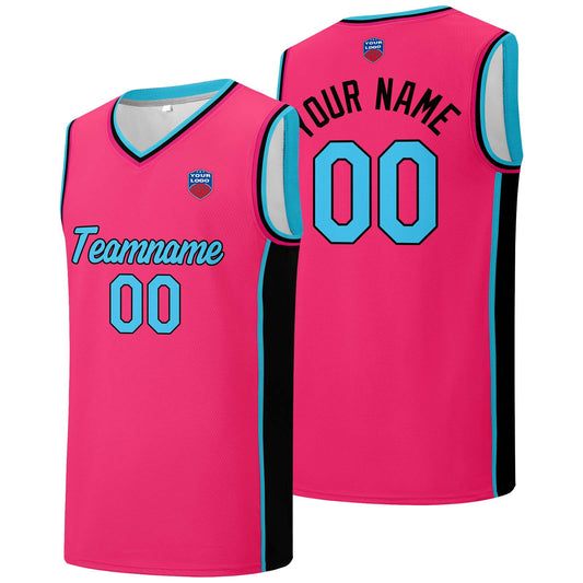 Individuelle Basketball-Jersey-Shorts für Männer und Frauen. Gestickter und gedruckter Name, Nummer und Logo Rosa&Schwarz&Hellblau