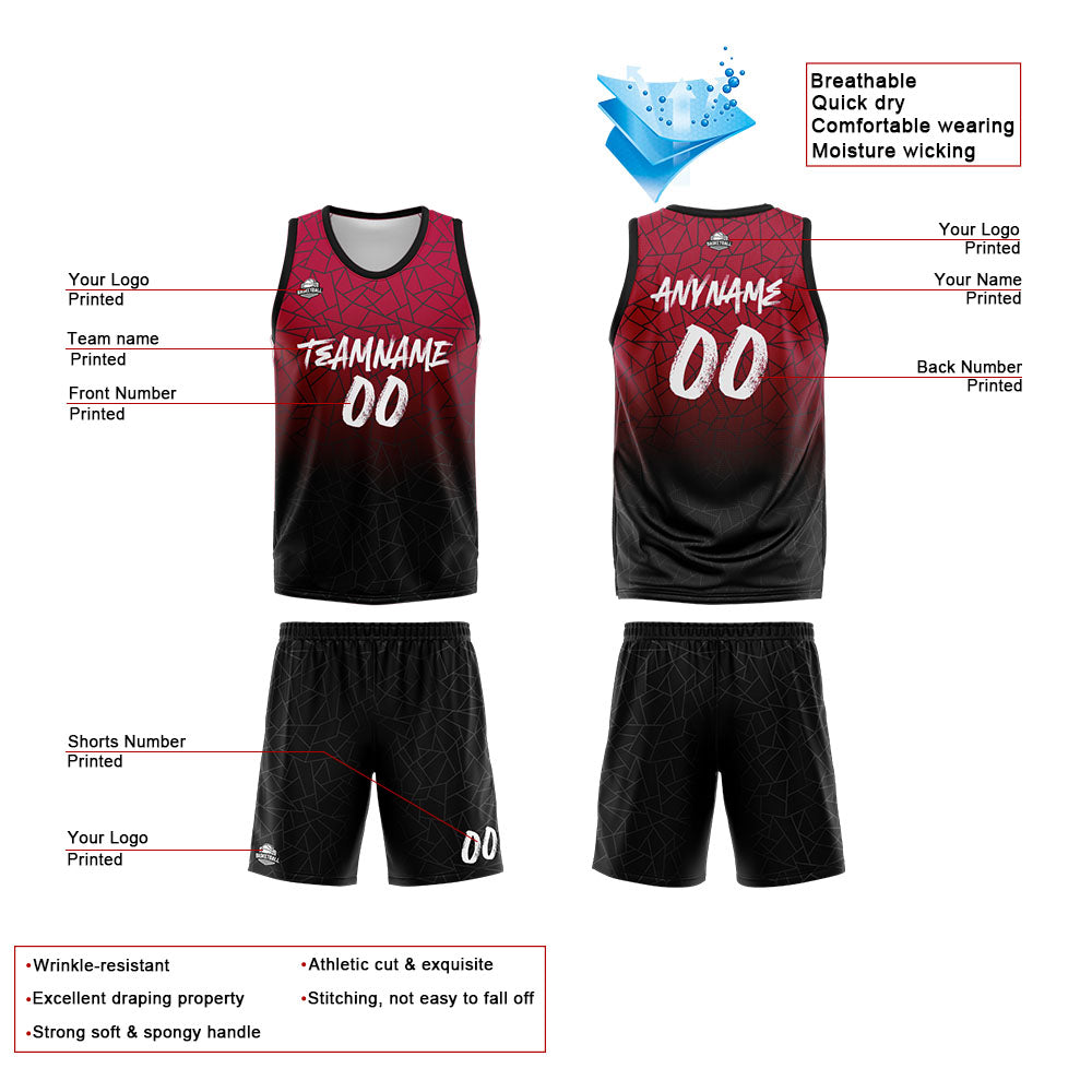 Benutzerdefinierte Reversible Basketball Jersey Personalisierte Print Name Nummer Logo Flaw-Rot&Schwarz