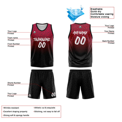 Benutzerdefinierte Reversible Basketball Jersey Personalisierte Print Name Nummer Logo Flaw-Rot&Schwarz