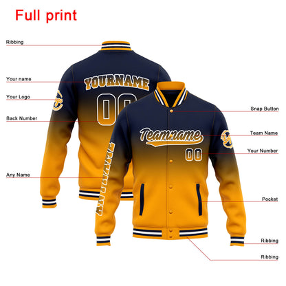 Benutzerdefinierte Varsity-Jacke. Letterman-Jacke für Männer, Frauen und Jugendliche Marine Orange  Verlauf
