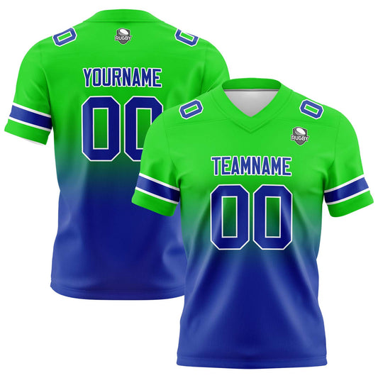Benutzerdefinierte Grün Blau Gradient Fußball Trikots Personalisierter Name Nummer Logo