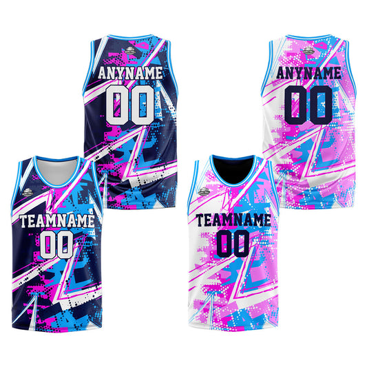 Benutzerdefinierte Reversible Basketball Jersey Personalisierte Print Name Nummer Logo Rosa&Blau