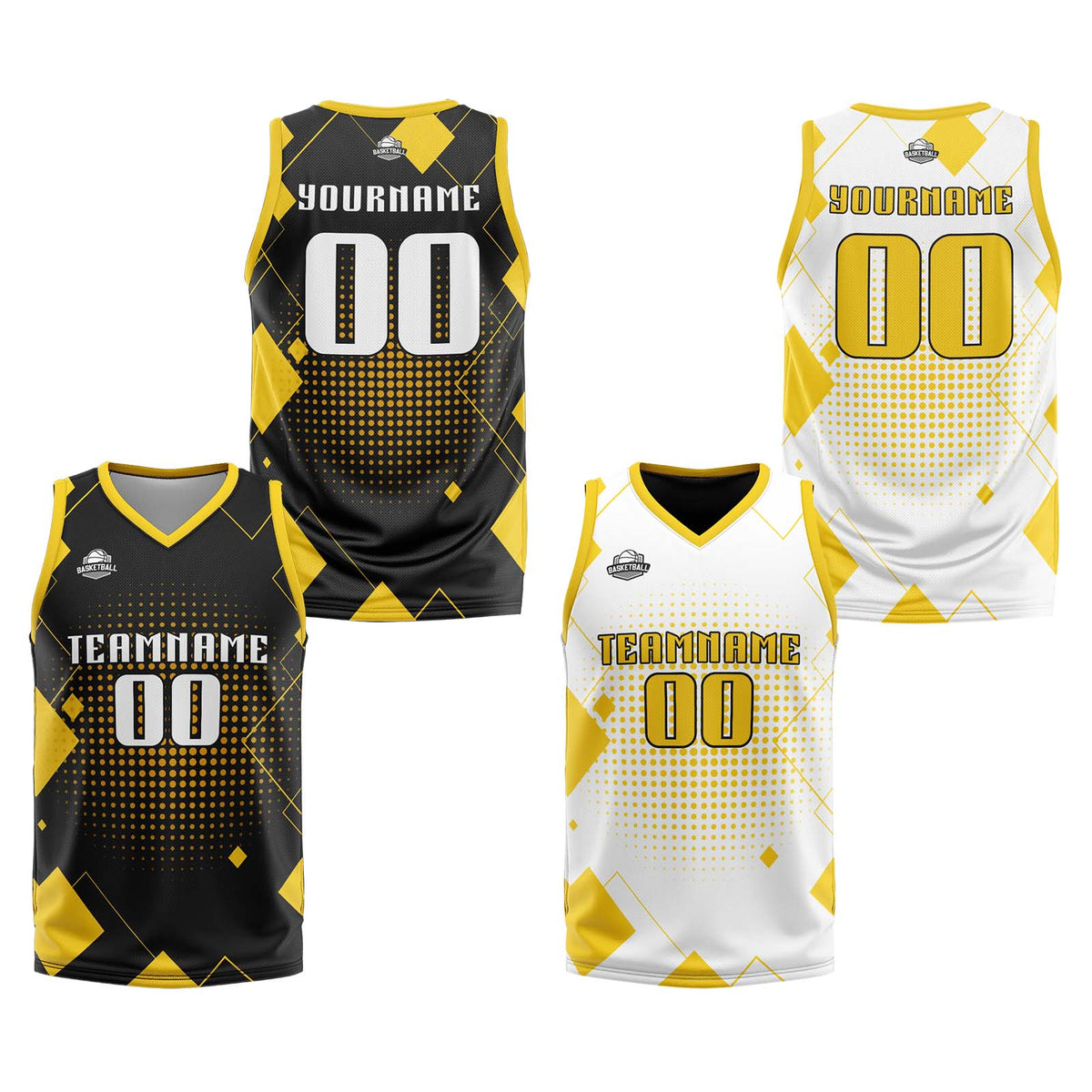 Benutzerdefinierte Gelb Reversible Basketball Jersey Personalisierte Print Name Nummer Logo