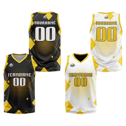 Benutzerdefinierte Gelb Reversible Basketball Jersey Personalisierte Print Name Nummer Logo