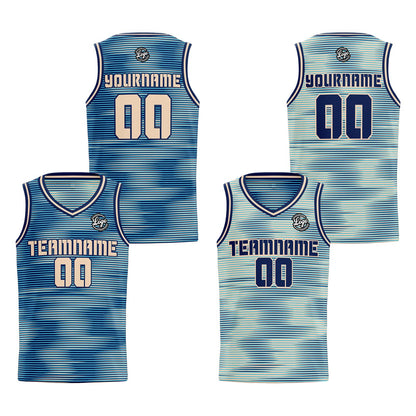 Benutzerdefinierte Marine Creme Reversible Basketball Jersey Personalisierte Print Name Nummer Logo