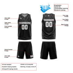 Benutzerdefinierte Schwarz Grau Reversible Basketball Jersey Personalisierte Print Name Nummer Logo