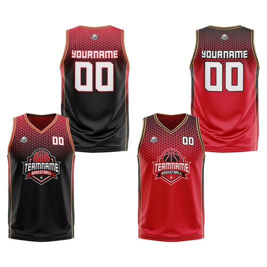 Benutzerdefinierte Schwarz Rot Gold Reversible Basketball Jersey Personalisierte Print Name Nummer Logo