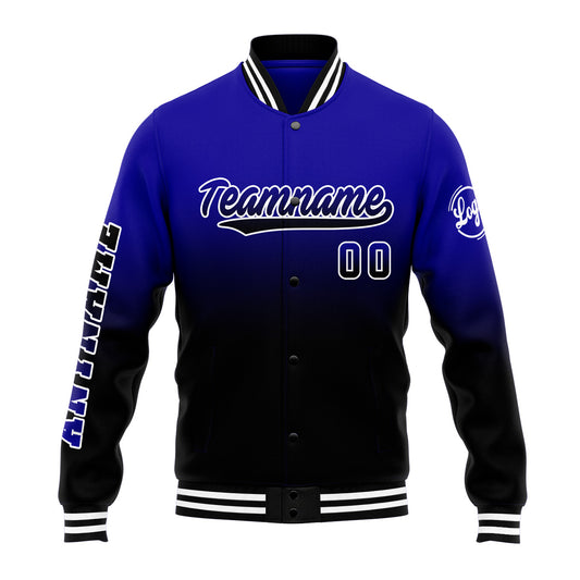 Benutzerdefinierte Verlauf Varsity-Jacke. Letterman-Jacke Royal Schwarz