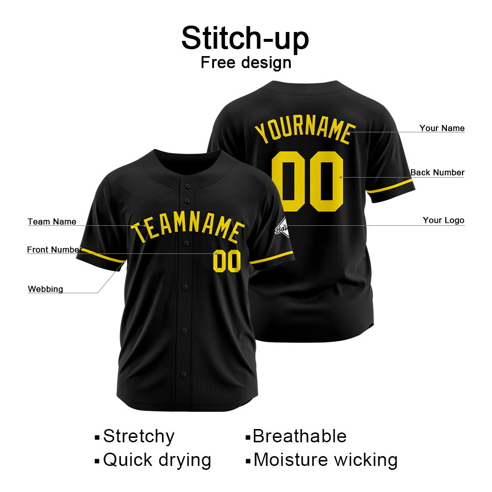 Benutzerdefinierte Authentisch Baseball-Trikot Schwarz Gelb