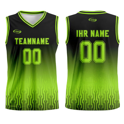 Benutzerdefinierter Schwarz Hellgrün Farbverlauf Basketball Jersey Uniform Anzug gedruckt Ihr Logo Name Nummer