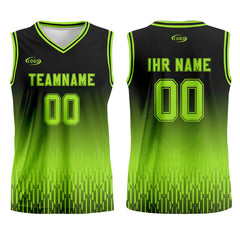 Benutzerdefinierter Schwarz Hellgrün Farbverlauf Basketball Jersey Uniform Anzug gedruckt Ihr Logo Name Nummer