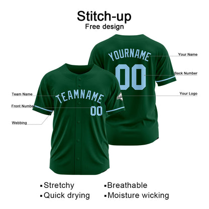 Benutzerdefinierte Authentisch Baseball-Trikot Dunkelgrün-Hellblau