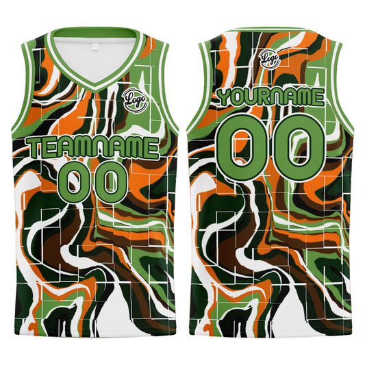 Benutzerdefinierter Grün Orange Basketball Jersey Uniform Anzug gedruckt Ihr Logo Name Nummer