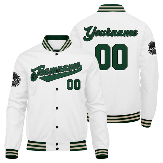 Benutzerdefinierte Verlauf Varsity-Jacke. Letterman-Jacke Drak Grün Weiß Creme